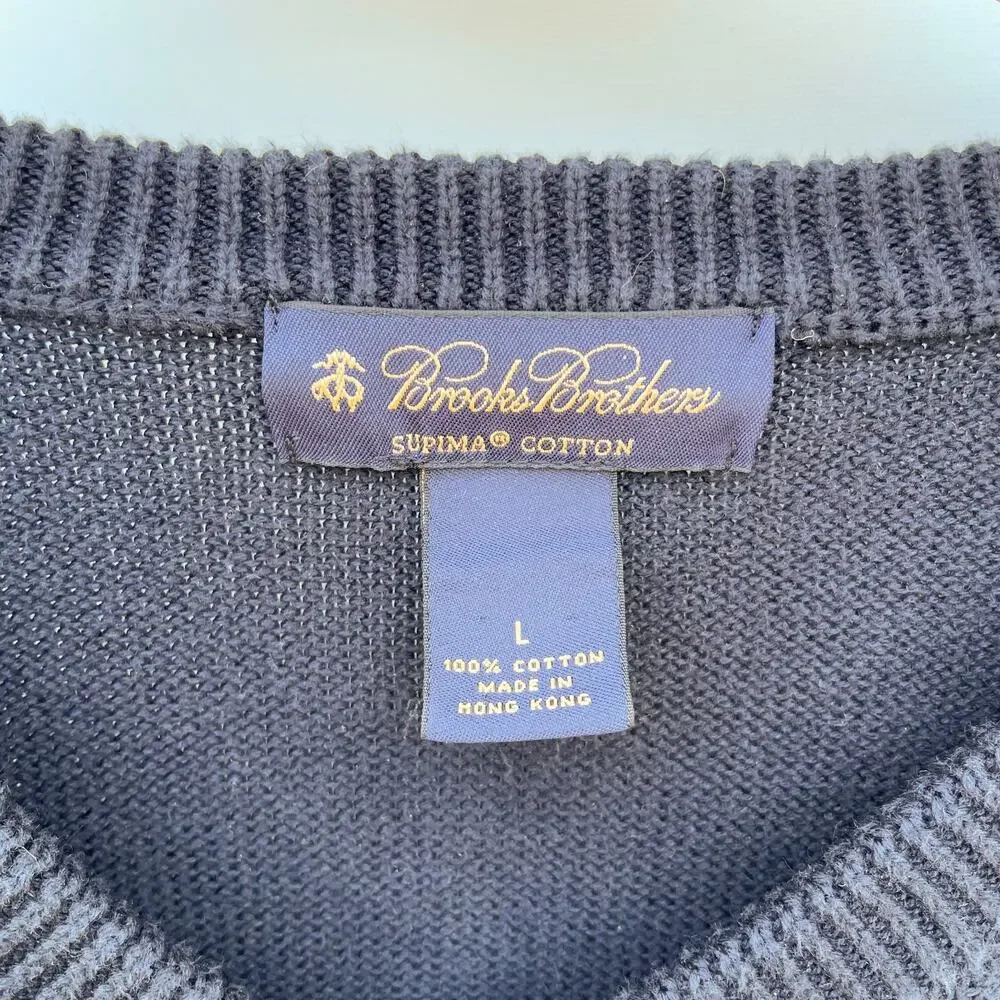 Vintage 90s Brooks Brothers V-Neck Sweater‎ Sz L Cotton Minimalist Quiet Luxury